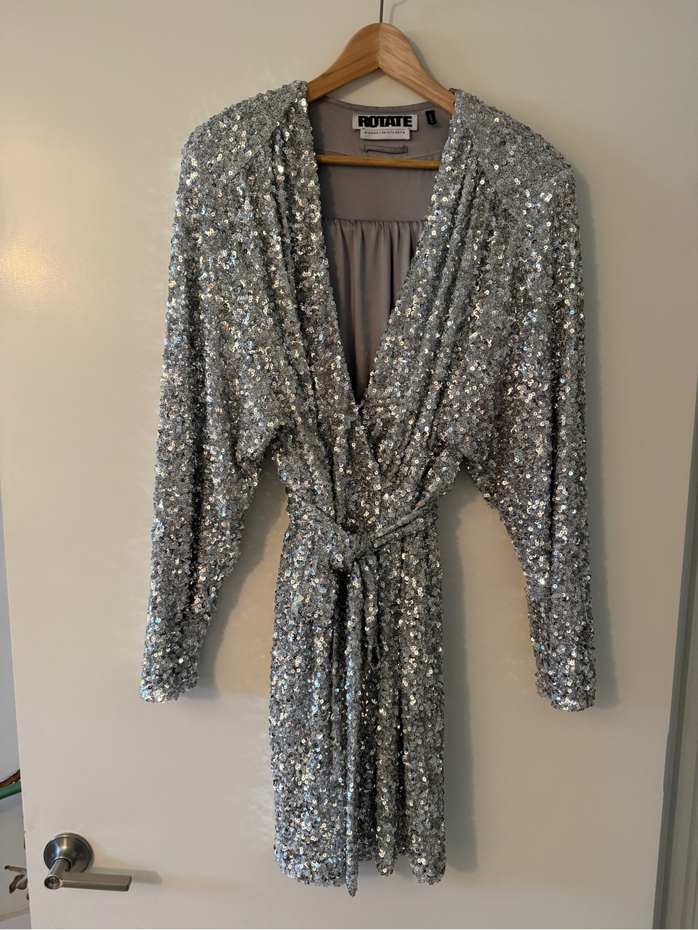 Rotate Silver Sequin Wrap Dress